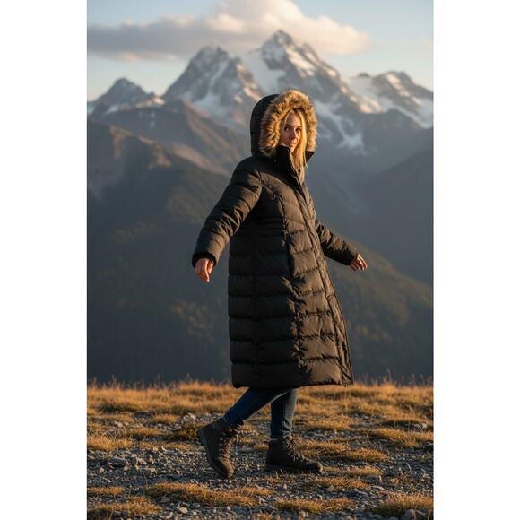 Lands End Puffer Jacket Womens M Black Down Fill Longline Winter Coat - Picture 3 of 4